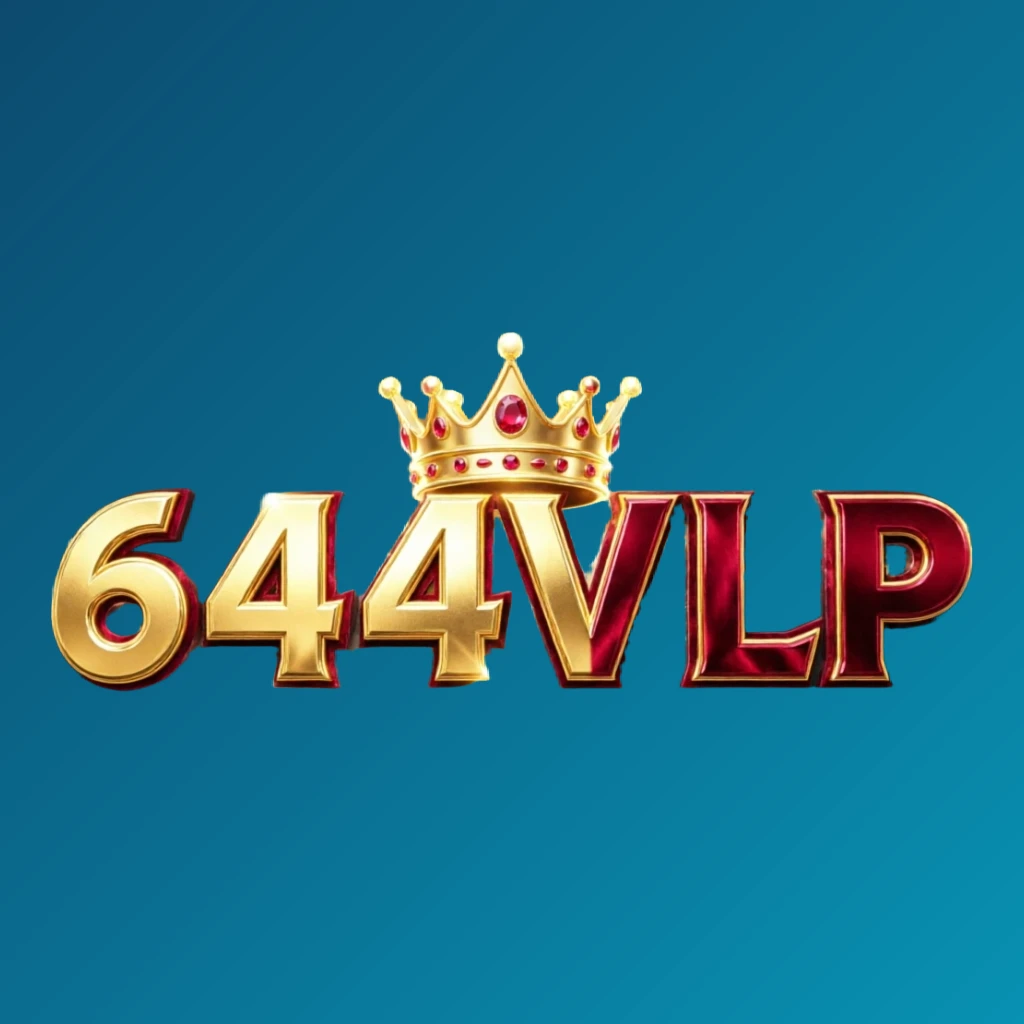 Dynamic casino-style logo for 644VLP featuring massive bold lettering in bright gold and crimson colors with a glowing crown and sparkling light effects on a transparent background